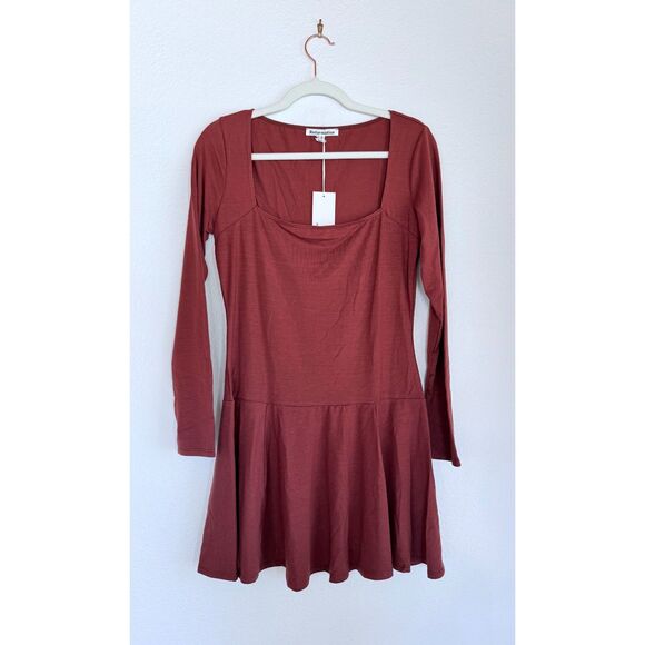 NWT Reformation Coen Jersey Knit Square Neck Mini Dress in Chianti Red Size M - Picture 6 of 16